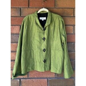 Caroline Rose Embroidered‎ Jacket Wearable Art Leaf | Green | Womens Size Large